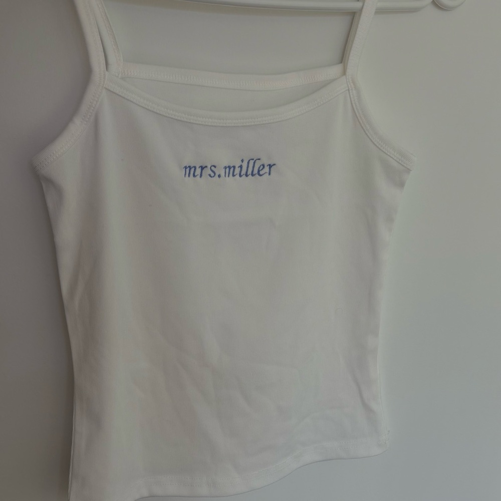White Tank Top with Blue Embroidery